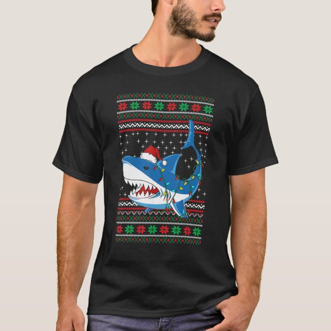 Santa Shark  Christmas Ugly Sweater For Men Women  T-Shirt (Vorderseite)