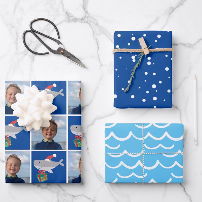 Santa Shark Foto Geschenkpapier Set (Vorderseite)