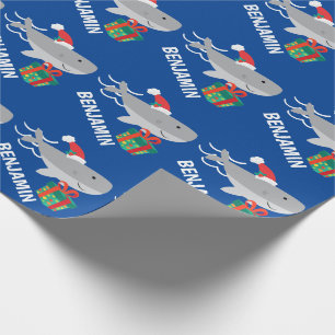 Santa Shark mit Namensschild Geschenkpapier