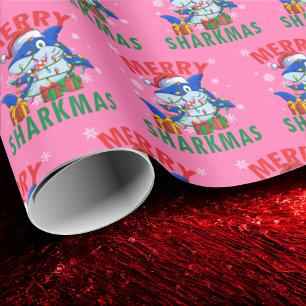 Santa Shark Pink Gift Wrap Merry Sharkmas Wrap Geschenkpapier