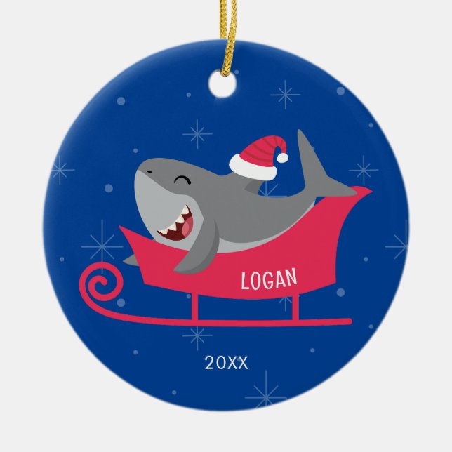 Santa Shark Sled Ornament (Vorne)