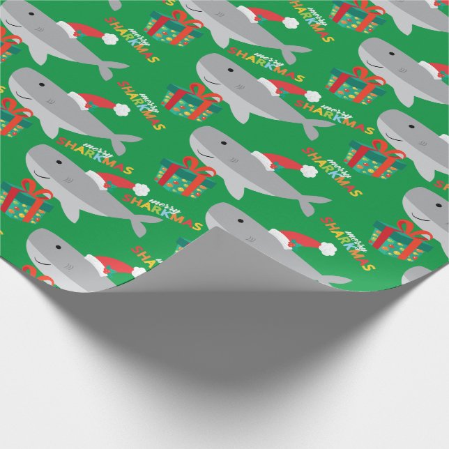 Santa Shark Wrapping Paper Geschenkpapier (Ecke)