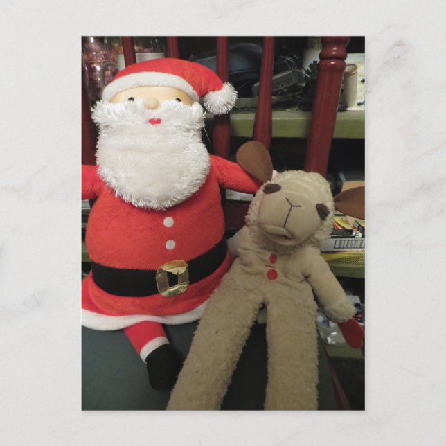 Santa & Sheep Feiertagspostkarte (Vorderseite)