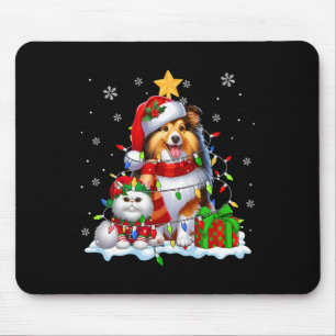 Santa Sheltie mit Elf Cat Weihnachtsleuchten Besit Mousepad