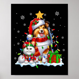 Santa Sheltie mit Elf Cat Weihnachtsleuchten Besit Poster