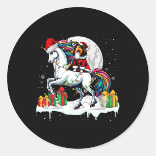 Santa Sheltie Riding Unicorn Weihnachtsbesitzer Ki Runder Aufkleber