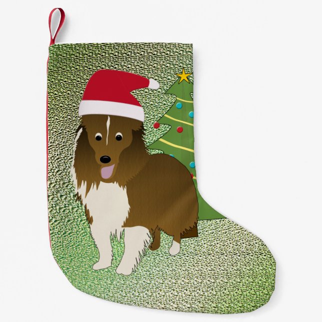 Santa Shetland Sheepdog Kleiner Weihnachtsstrumpf (Vorderseite)