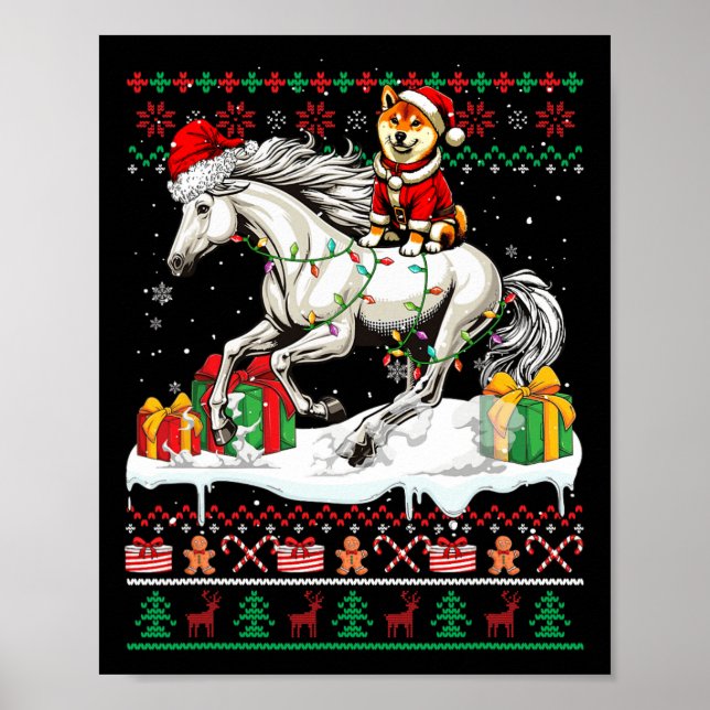Santa Shiba Inu Reiten Weihnachten Poster (Vorne)