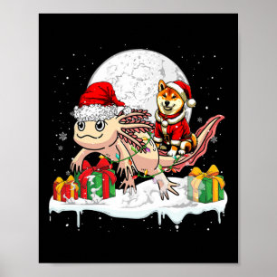 Santa Shiba Inu Riding Axolotl Weihnachtsmann Kind Poster