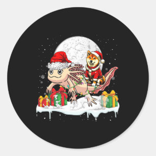 Santa Shiba Inu Riding Axolotl Weihnachtsmann Kind Runder Aufkleber