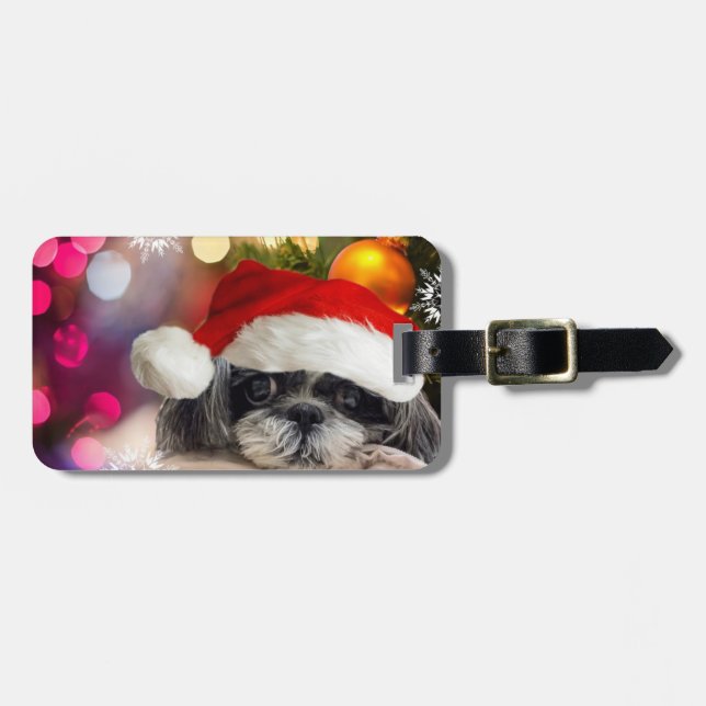 Santa Shih Tzu Gepäck Tag Gepäckanhänger (Vorderseite horizontal)