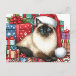 Santa Siamese Cat Christmas Holiday  Postkarte