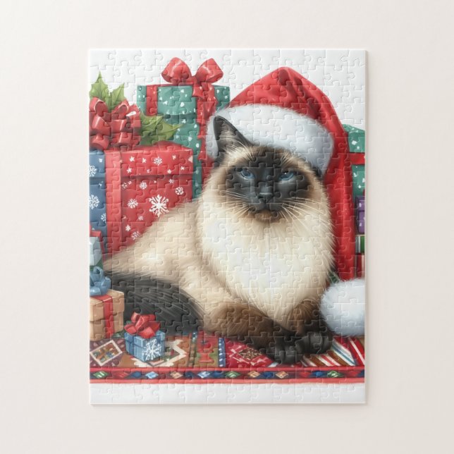 Santa Siamese Katze Weihnachten  Puzzle (Vertikal)