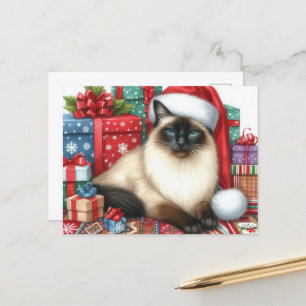 Santa Siamese Katze Weihnachtsfeiertag Postkarte
