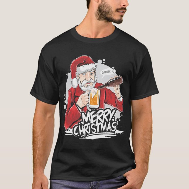 Santa Sips a Biere T-Shirt (Vorderseite)
