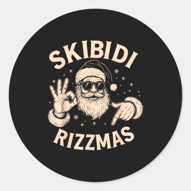 Santa Six Seven Meme 67 Hands Sign Rizz Skibidi Ri Runder Aufkleber (Vorderseite)