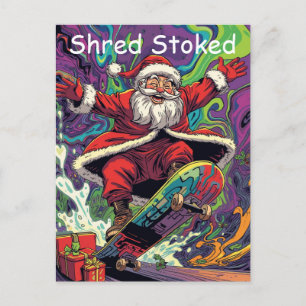 Santa Skateboarding Psychedelischer Weihnachten  Postkarte