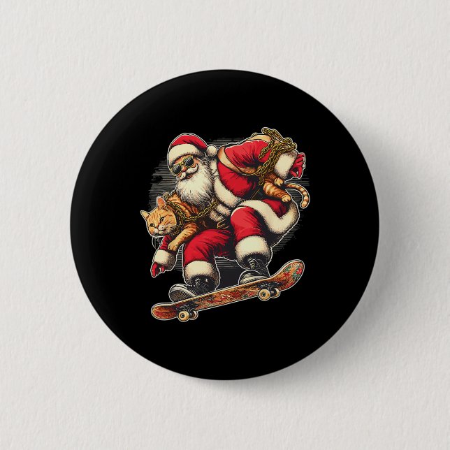 Santa Skateboarding With Tab  Button (Vorderseite)