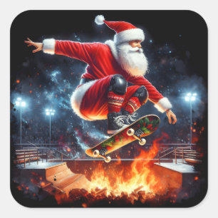 Santa Skateboards über Feurgelenke Quadratischer Aufkleber