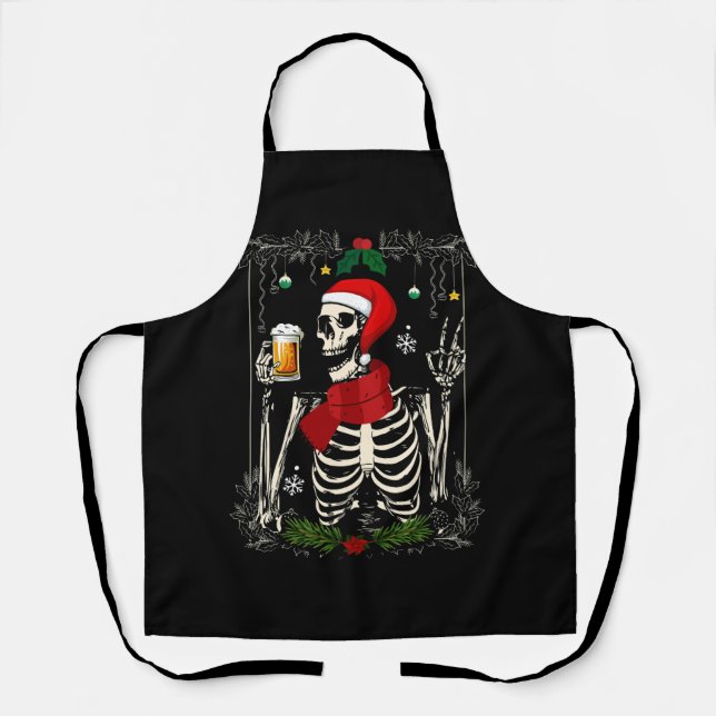 Santa Skeleton Drinking Bier Retro Frohe Weihnacht Schürze (Vorderseite)