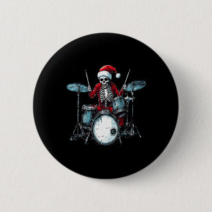 Santa Skeleton Drum Drummer Percussionist Button