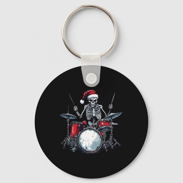 Santa Skeleton Drum Percussionist Drummer Schlüsselanhänger (Vorderseite)