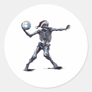 Santa Skeleton Playing Volleyball Halloween Christ Runder Aufkleber