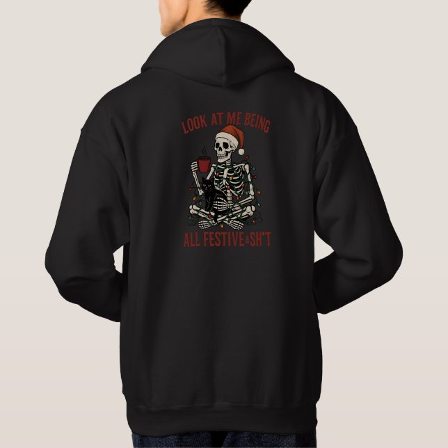 Santa Skeleton with Cat Holiday Snark Hoodie (Rückseite)