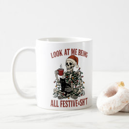 Santa Skeleton with Cat Holiday Snark Kaffeetasse