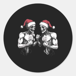 Santa Skeleton Wrestling Wrestler Halloween Christ Runder Aufkleber