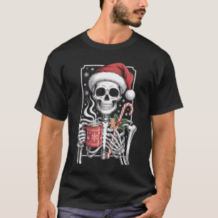 Santa-Skelett mit Heißer-Schokolade-Tasse-Zuckerst T-Shirt
