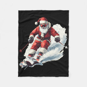 Santa Skifahren Lustiges Weihnachten Skifahrer Ski Fleecedecke