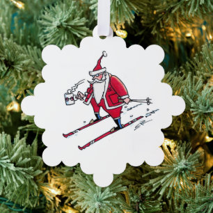 Santa Skifahren Schneeflocken Papierornament Ornament Karte