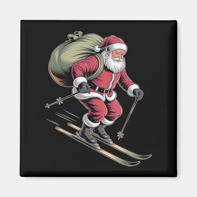Santa Skiing Down Snowy Slopes  Magnet (Vorne)