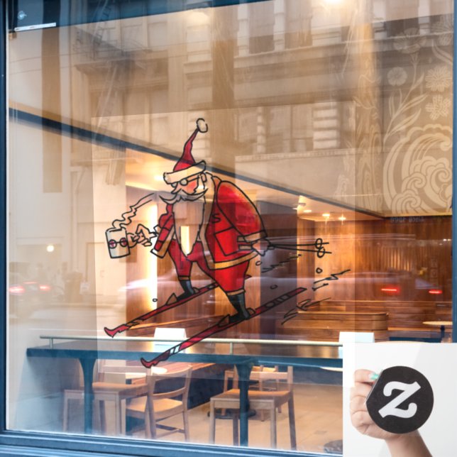 Santa Skiing Gau-Tu-Fensterheber Fensteraufkleber (Café-Fenster)