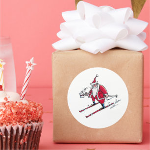 Santa Skiing große runde Aufkleber