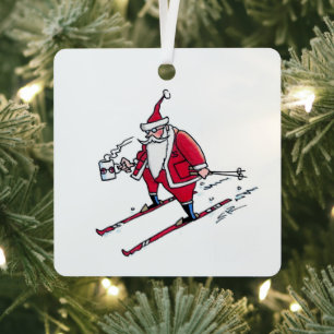 Santa-Skiing-Metallschmuck in quadratischer Form Ornament Aus Metall