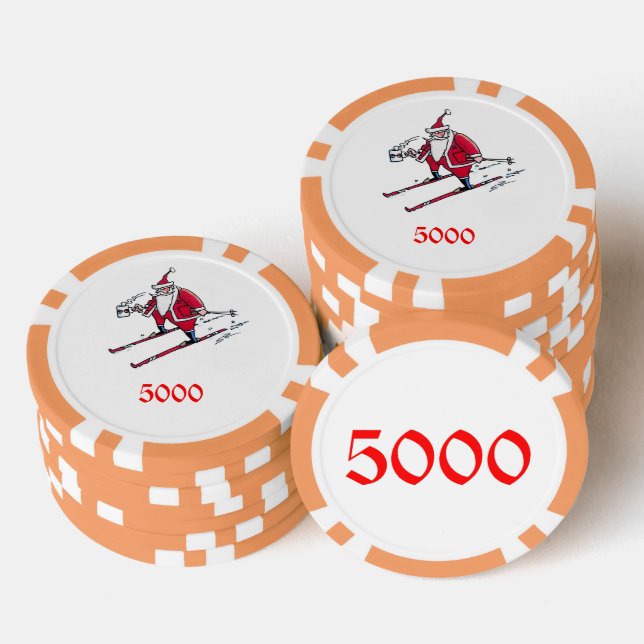 Santa Skiing orange 5000 gestreifter Poker Chip (Stapel)