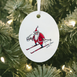 Santa-Skiing-ovaler Metallschmuck Ornament Aus Metall