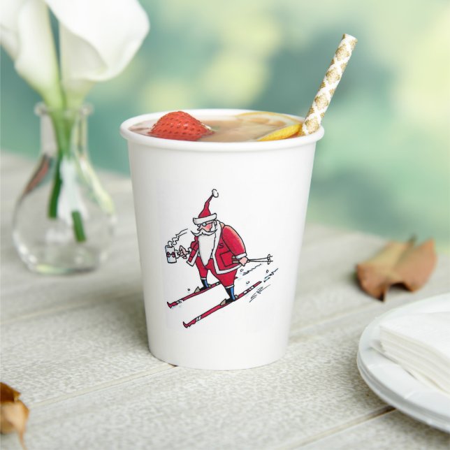 Santa Skiing Papier Cups Pappbecher (In Situ)