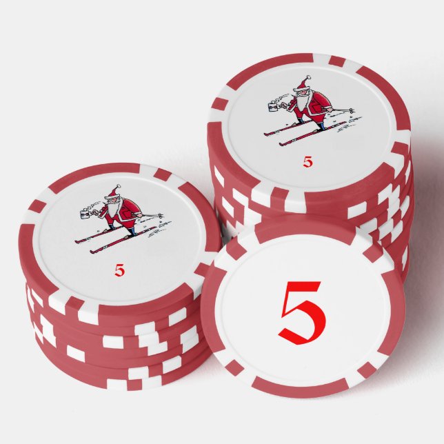 Santa Skiing Red 5 gestreifter Poker Chip (Stapel)