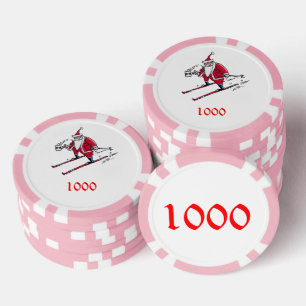Santa Skiing rosa 1000 gestreifter Poker Chip