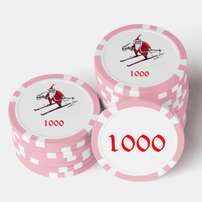 Santa Skiing rosa 1000 gestreifter Poker Chip (Stapel)