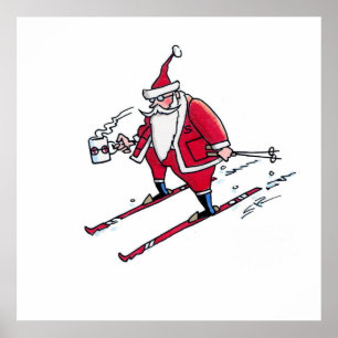 Santa Skiing Wert Mattposter Poster