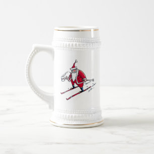 Santa Skiing White stein w Gold Trimm Bierglas