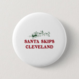 Santa Skips Cleveland Funny Santa Reindeer Xmas Ch Button