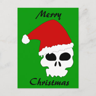 Santa Skull auf Christmas Green Feiertagspostkarte