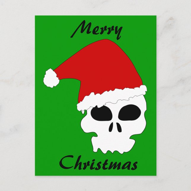 Santa Skull auf Christmas Green Feiertagspostkarte (Vorderseite)