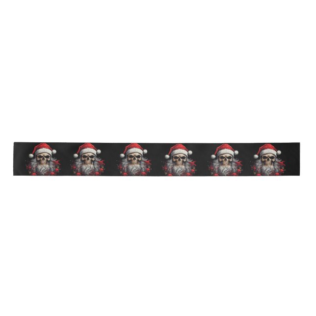 Santa Skull Gift Ribbon (Schwarz) Satinband (Vorderseite)