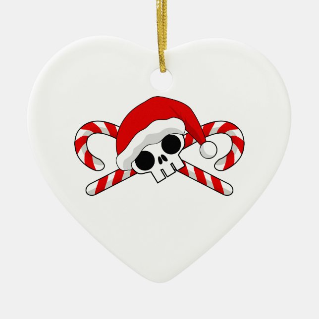 Santa Skull mit Candy Canes Keramik Ornament (Vorne)